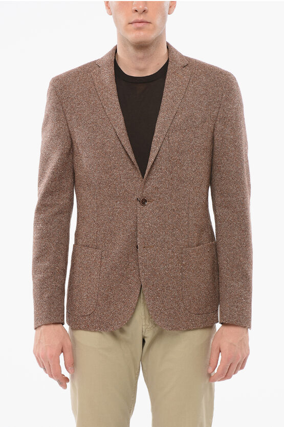 Nino Danieli Wool Blend Single Breasted Blazer With Flap Pockets In Brown