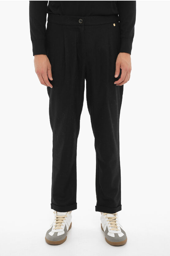 Woolrich Wool Blend Single Pleat Trousers In Black