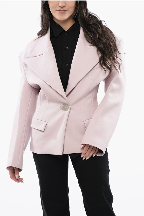 Shop Attico Wool Blend Slim Fit Blazer With Maxi Peak Lapel