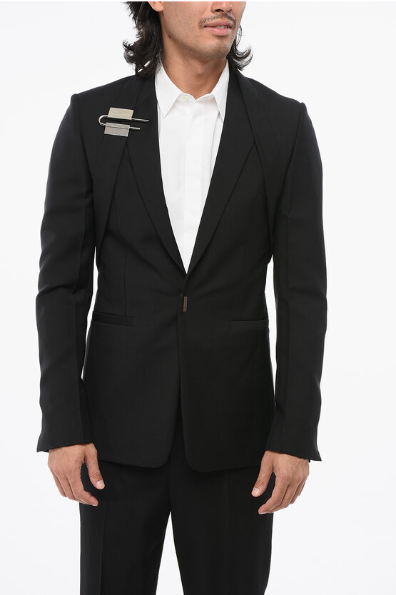 Givenchy Wool Blend Slim Fit Blazer With U-lock Closure In Black