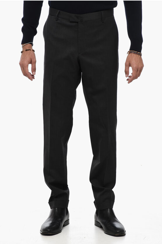 Shop Briglia 1949 Wool Blend Slim Fit Pants With Cuffed Hem