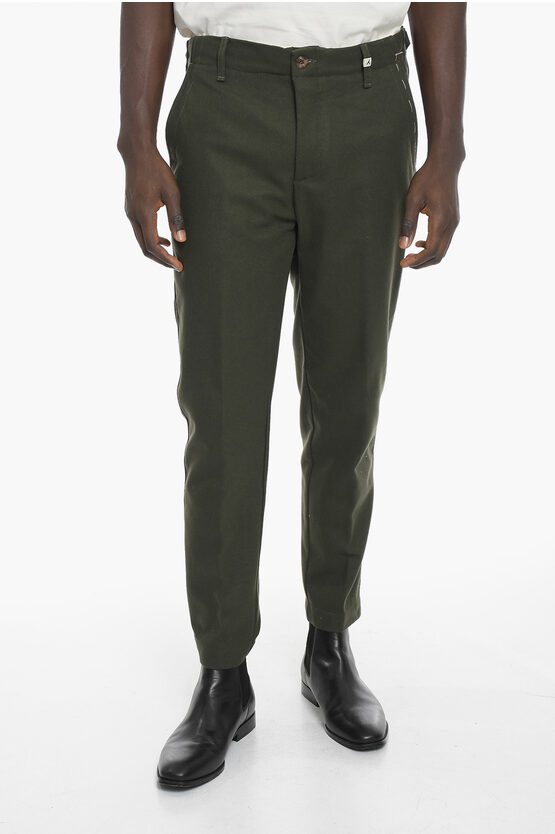Myths Wool Blend Slim Trousers With Visible Stitching In Green