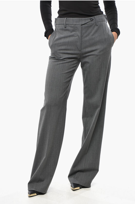 N°21 Wool Blend Straight Fit Pants With Front Pleat In Gray