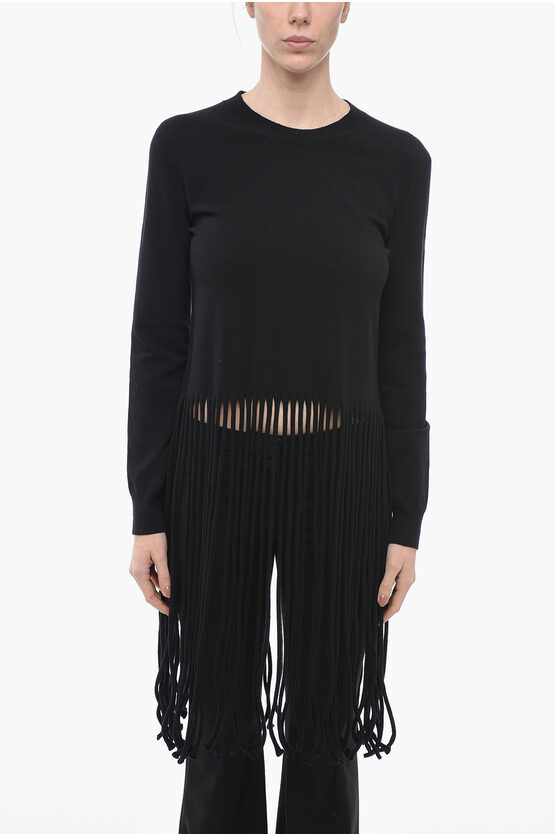 Bottega Veneta Wool Blend Sweater With Fringe Detail In Black