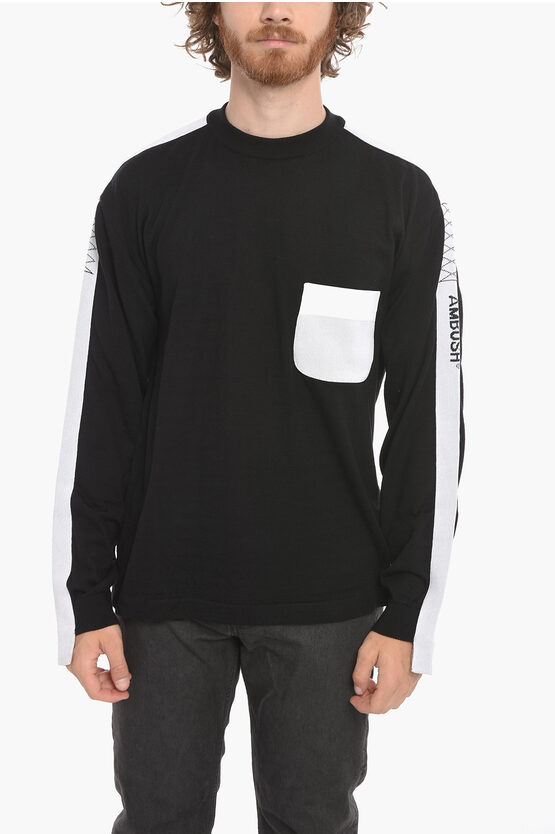 Ambush Wool Blend Taped Sweater With Breast-pocket In Black