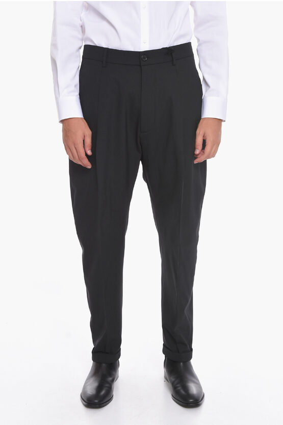 Dsquared2 Wool Blend Trousers With Embossed Logo In Black