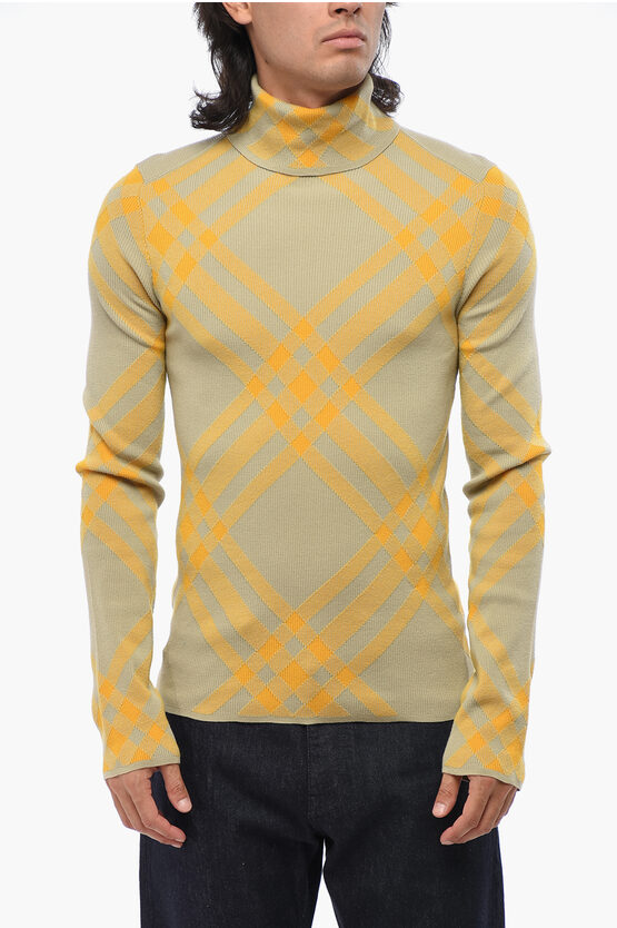 Burberry Wool Blend Turtleneck Sweater With Iconic Motif In Yellow