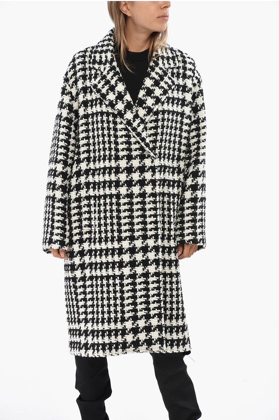 Dolce & Gabbana Wool Blend Two-tone Coat With Snap Buttons In White