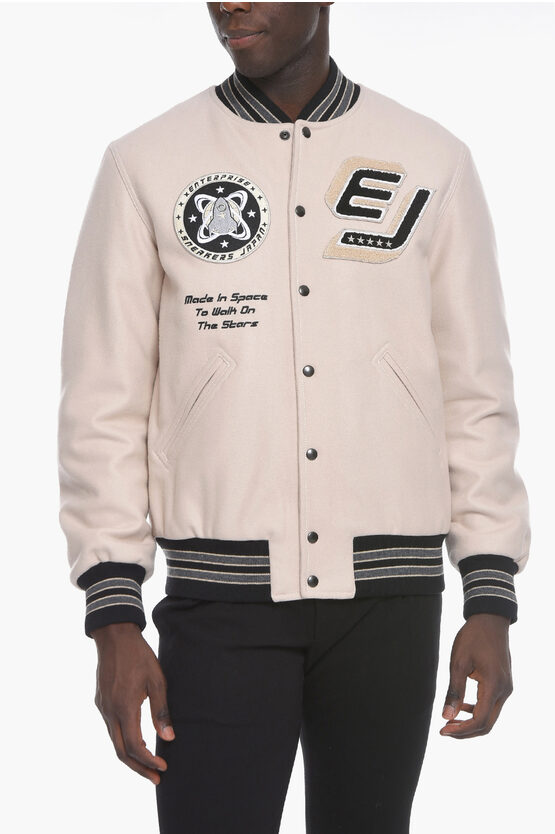 Shop Enterprise Japan Wool Blend Varsity Jacket With Patches