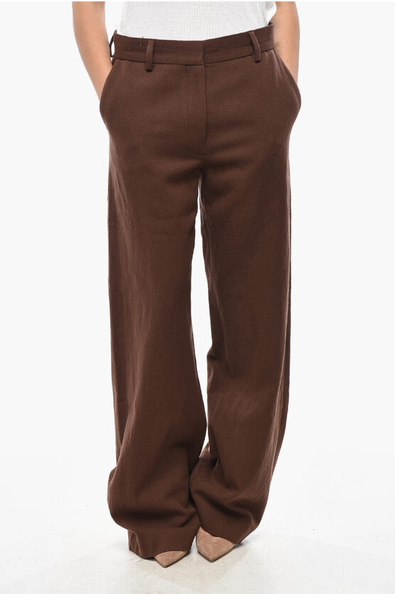 Dries Van Noten Wool Blend Wide Leg Pants In Brown