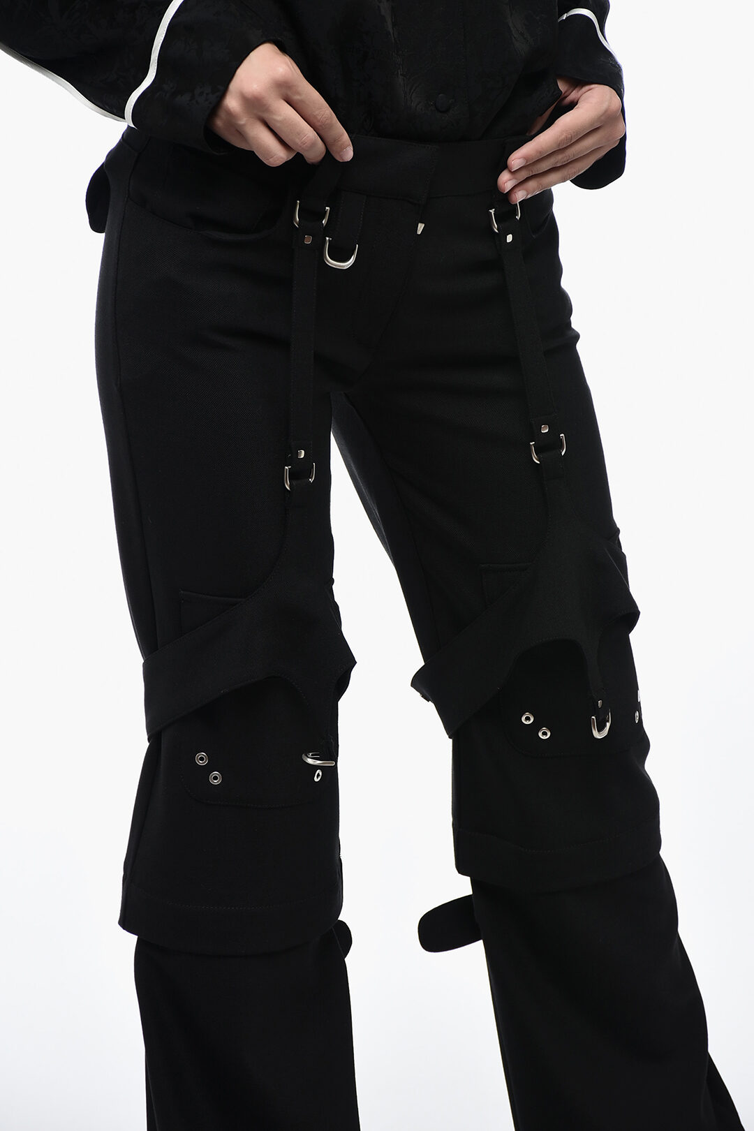 Off-White Wool Blended Cargo Pants with Buckle Detailing