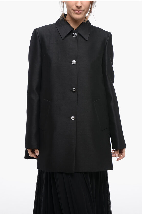 Versace Wool-blended Coat With Medusa Buttons In Black