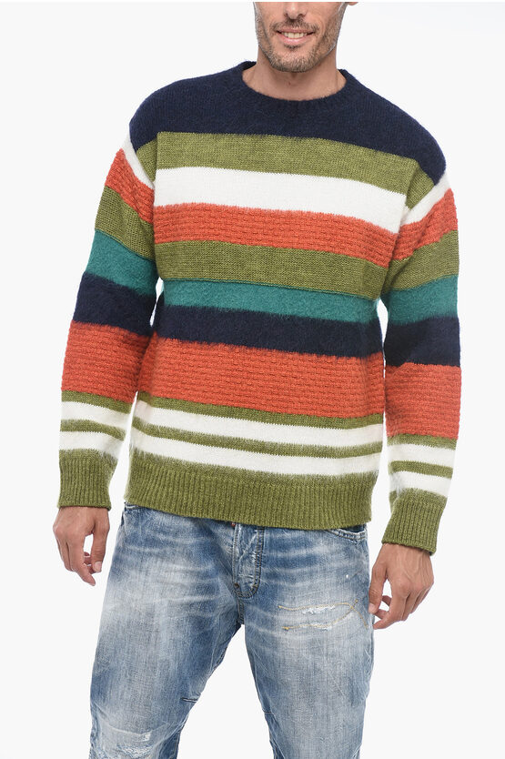 Shop Dsquared2 Wool-blended Fuzzy Pullover With Striped Pattern