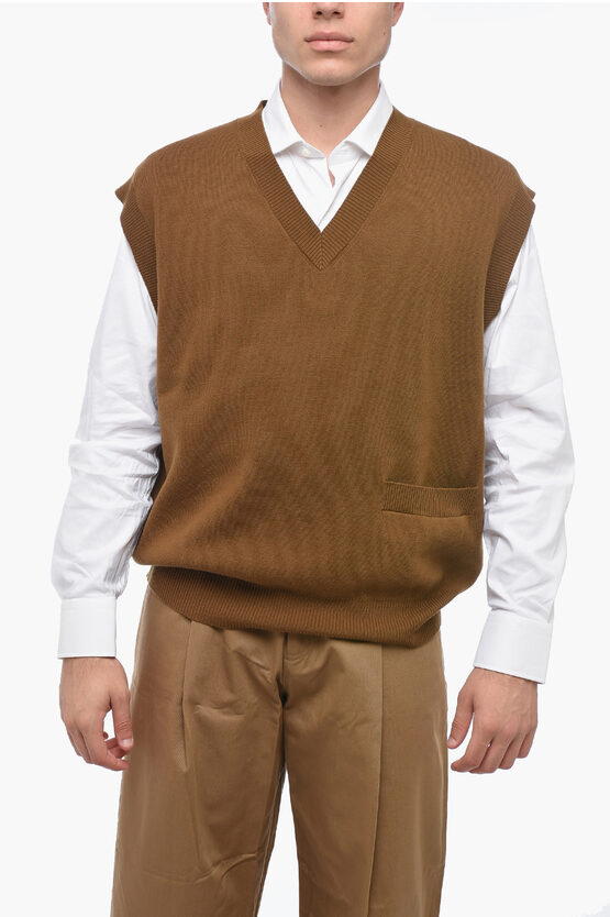 STUDIO NICHOLSON WOOL-BLENDED OVERSIZED VEST WITH POCKET 