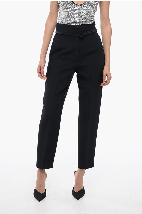 Dior Wool-blended Pleated Pants With Belt In Black