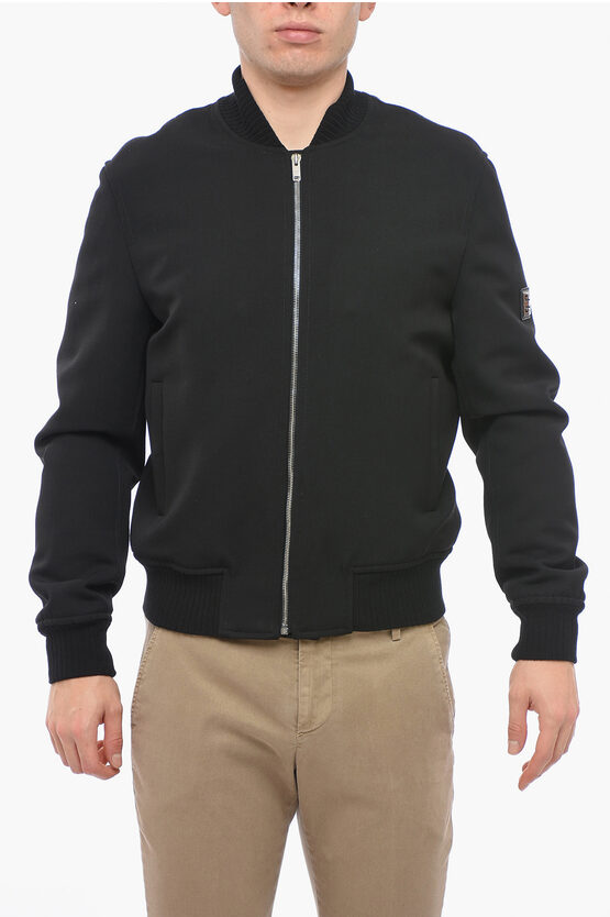 Givenchy Wool Bomber Jacket With Metal Patch In Blue