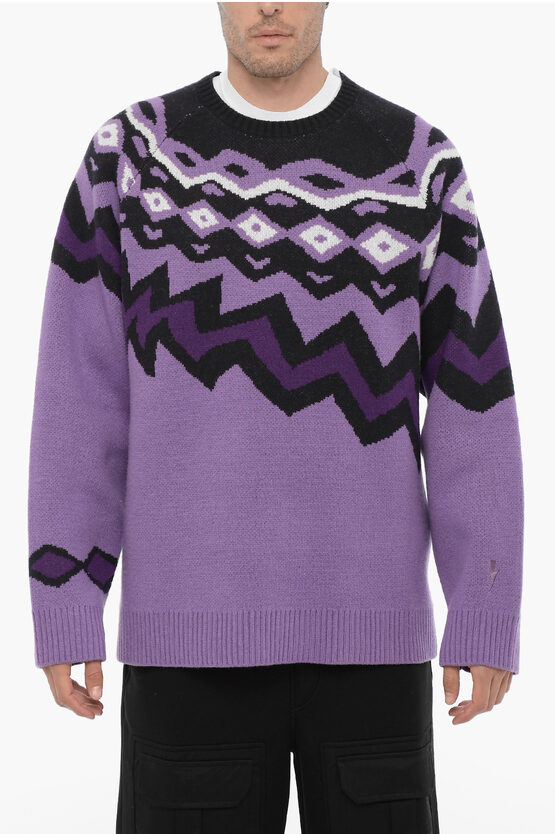 Neil Barrett Wool Boxy Fit Crew-neck Sweater In Purple