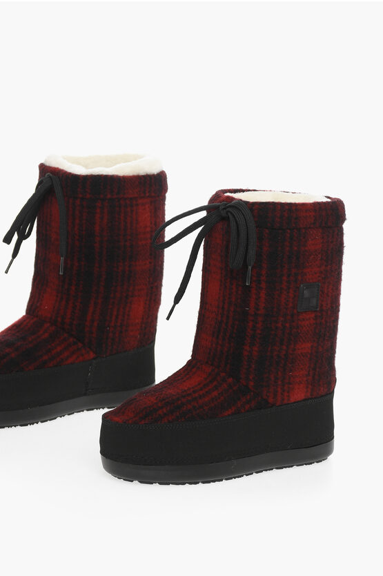 Woolrich Wool Buffalo Checked Arctic Snow Boots With Nabuk Details In Red