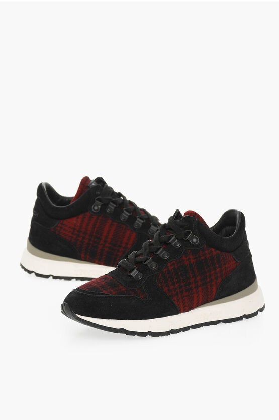 Woolrich Wool Buffalo Checked Jogger Low-top Sneakers With Suede Deta In White