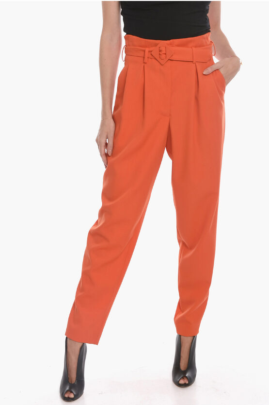 Moschino Wool Candy Trousers With Belt In Orange