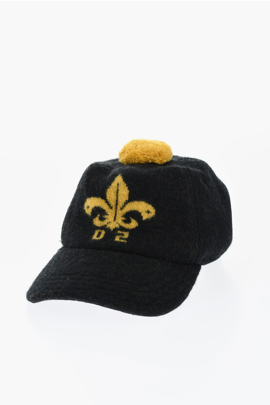 Dsquared2 Wool Cap With Pon Pom In Black