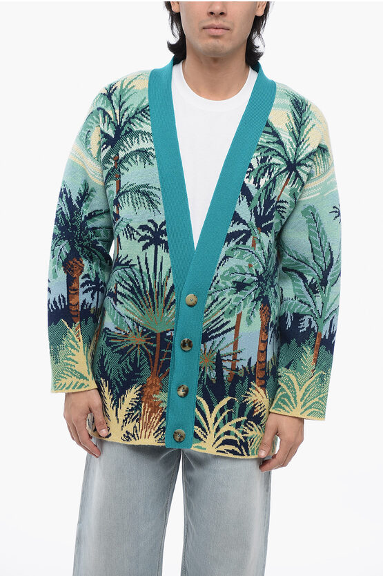 Shop Alanui Wool Cardigan Snactuary With Palm Embroidery