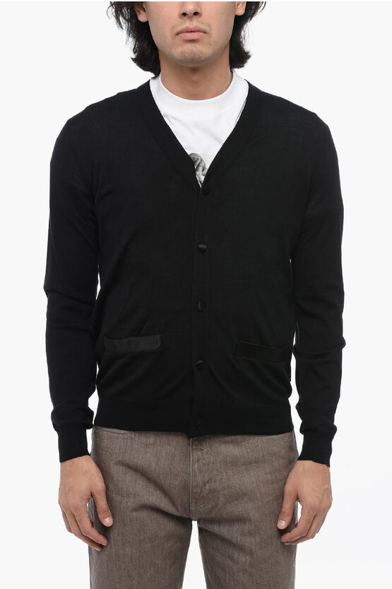 Shop Jil Sander Wool Cardigan With Satin Details