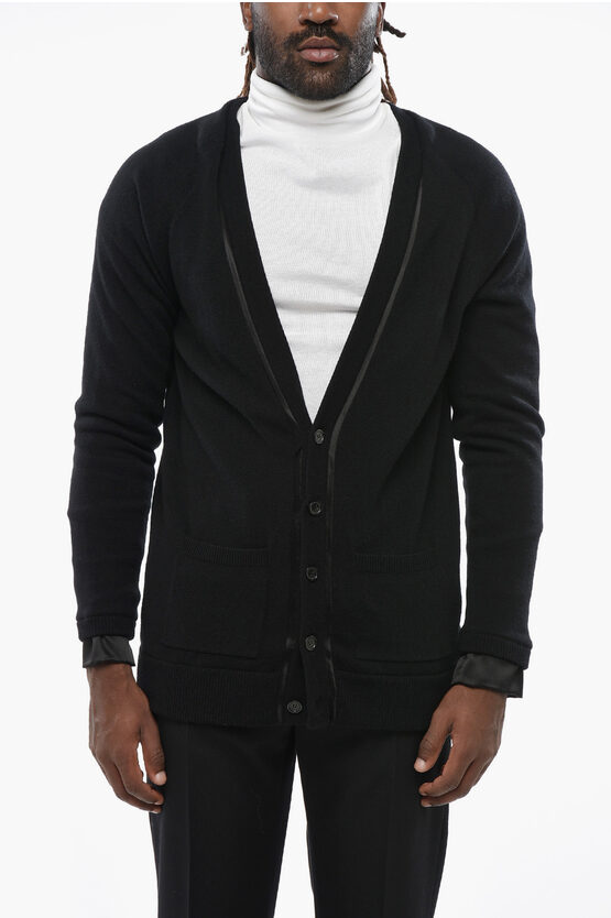 Saint Laurent Wool Cardigan With Silk Lining In Black