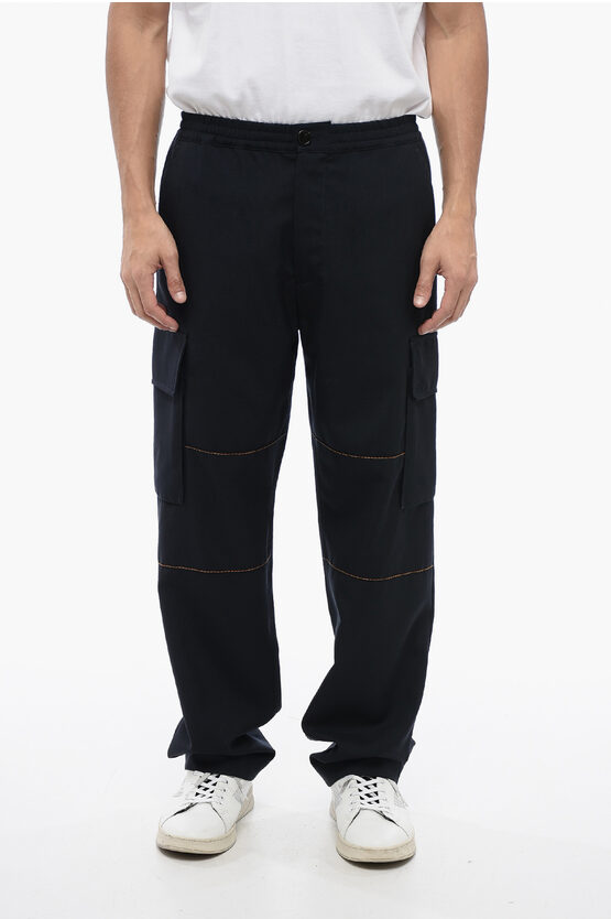 Shop Marni Wool Cargo Pants With Contrasting Seams