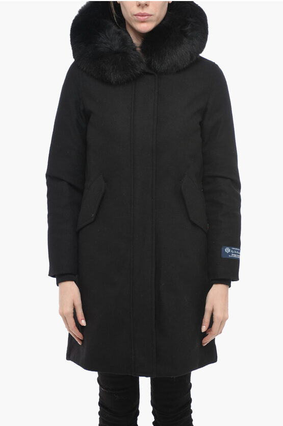 Woolrich Wool Carnation Parka With Fur In Black
