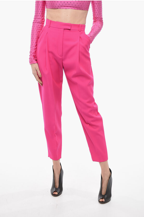 Alexander Mcqueen Wool Carrot-fit Pants With Pleats In Pink