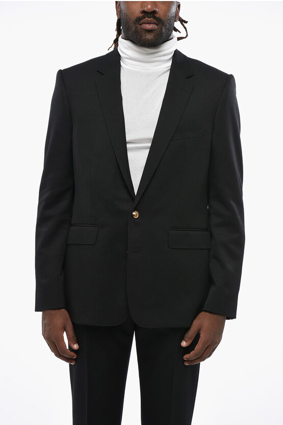 Celine Wool Center Vent Notch Lapel Blazer In Black