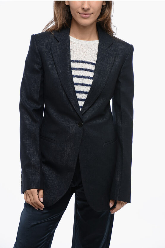 Stella Mccartney Wool Check Motif Blazer With Lurex Detailing In Blue