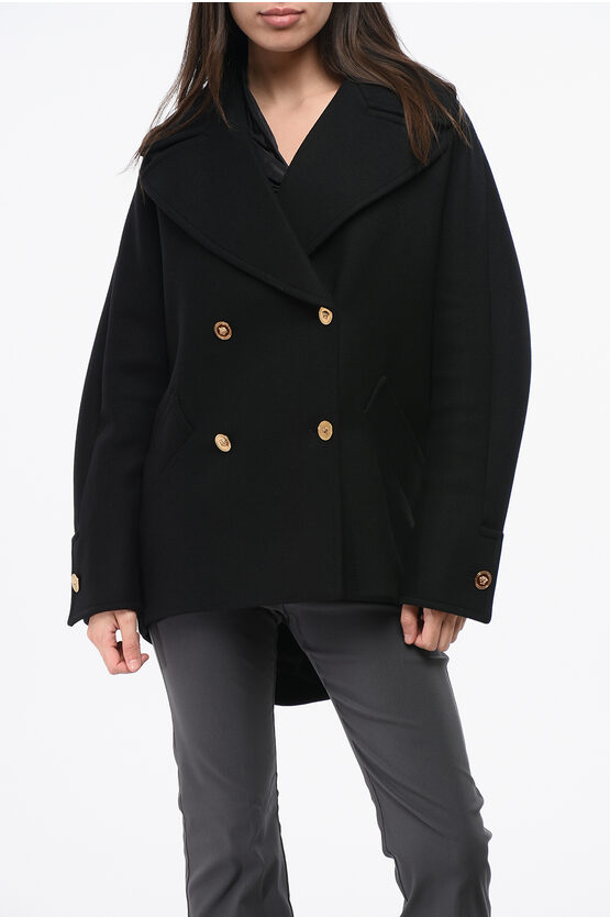 Versace Wool Cloth Double Breast Peacoat With Golden-effect Buttons