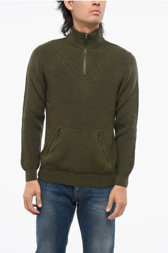 Moorer Wool Cloud Pullover With Kangaroo Pocket In Green