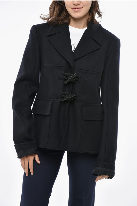Stella Mccartney Wool Coat With Frogs In Black