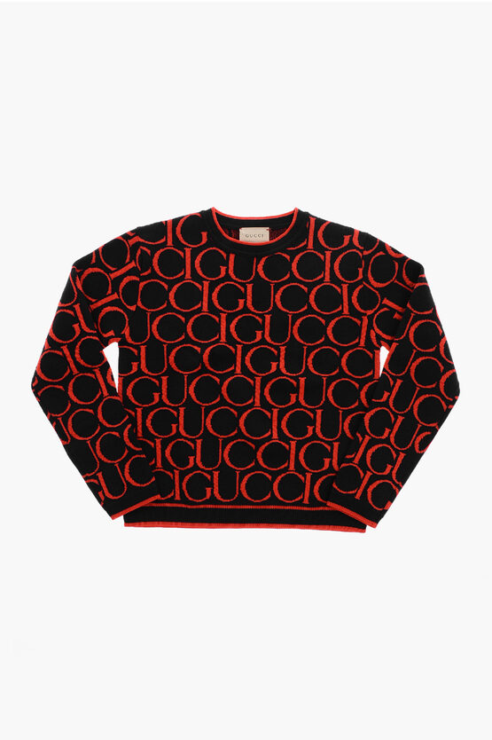 Wool Crew-neck Sweater with All-Over Logo