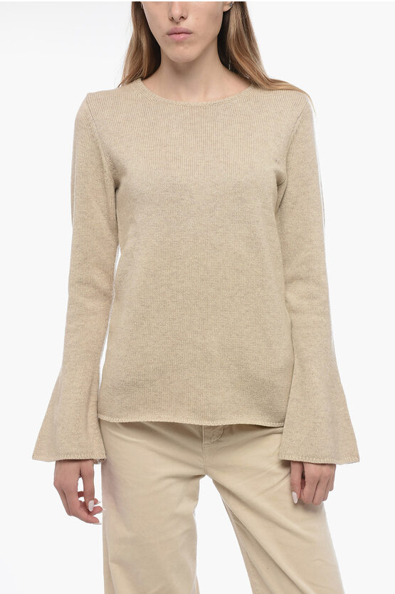 Shop By Malene Birger Wool Crew-neck Sweater With Bell Sleeves