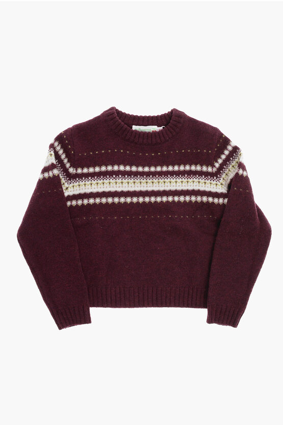 Bonpoint Wool Crew-neck Sweater With Lurex Details In Brown