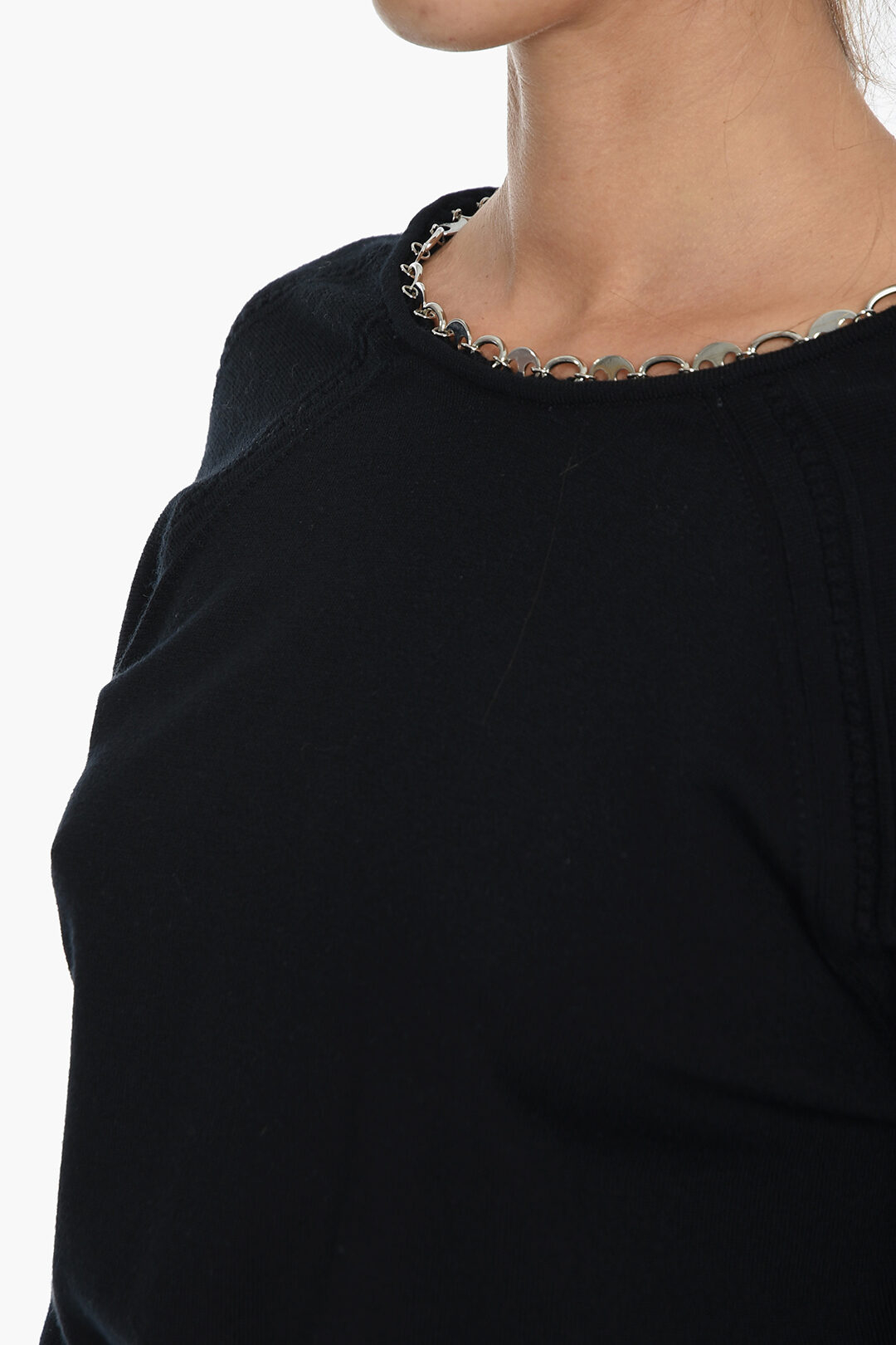 【関税込み】Rabanne ブラック クロップド セーター BLACK CRYSTAL-EMBELLISHED SWEATER IN WOOL | Rabanne