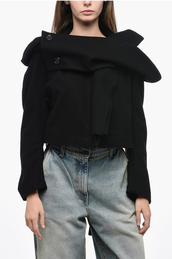 Shop Yohji Yamamoto Wool Cropped Coat With Shawl Neckline