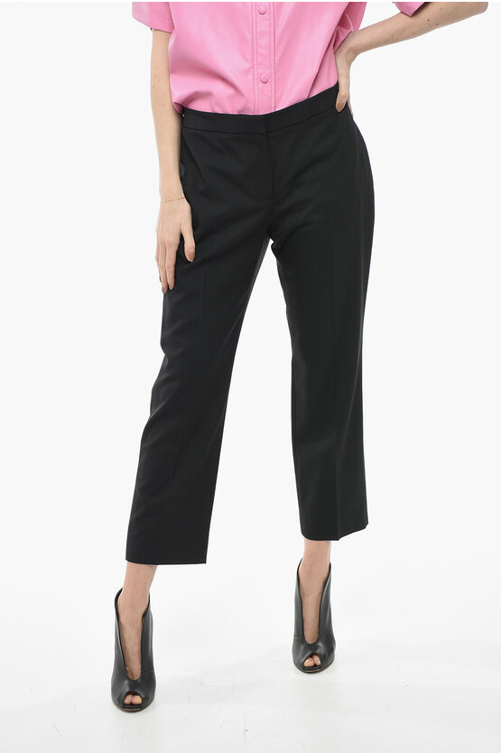 Alexander Mcqueen Wool Cropped Trousers With Front Pleats In Black