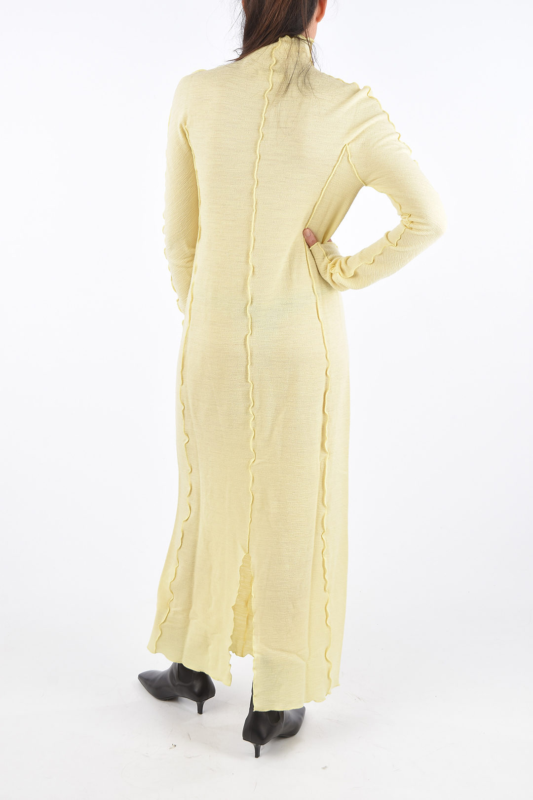 Wool Curled Trim Midi Dress