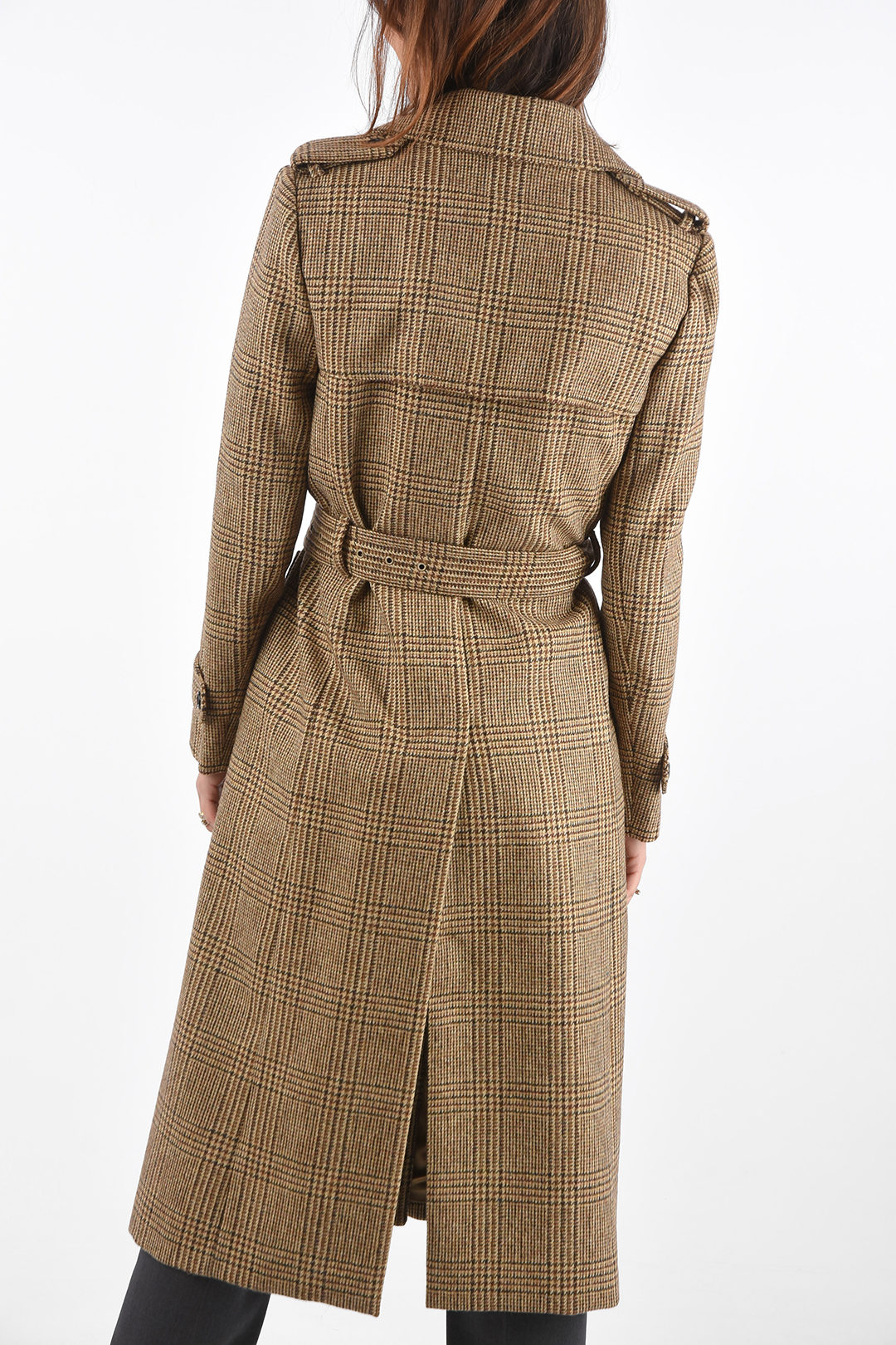 Celine Wool District Check Trench with 2 Button Pockets women