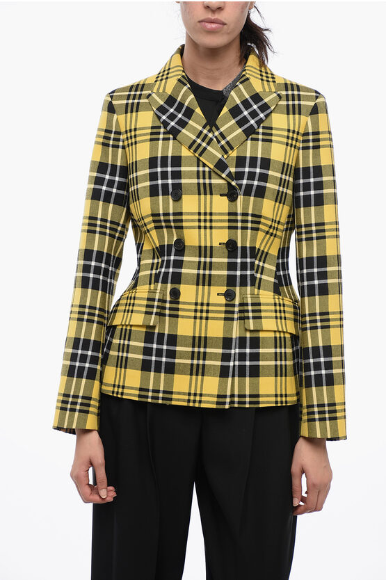 Dior Wool Double-breasted Blazer With Checked Pattern In Yellow