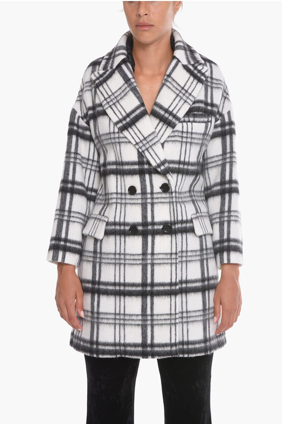 Red Valentino Wool Double-breasted Coat With Check Pattern In White