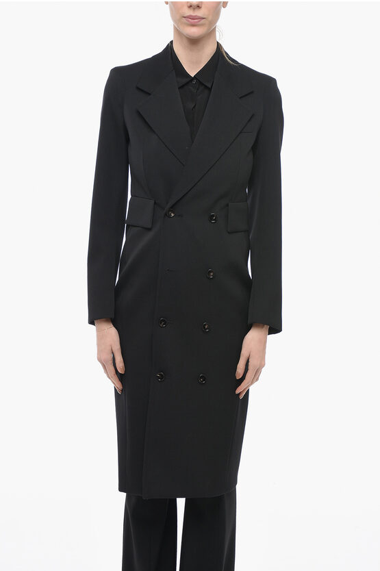 Bottega Veneta Wool Double-breasted Coat With Flap Pockets In Black