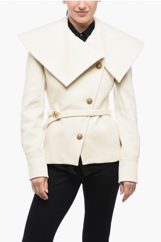 BALMAIN WOOL DOUBLEBREASTED COAT WITH WIDE COLLAR