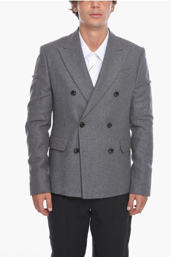 Amiri Wool-flannel Double-breasted Blazer With Peak Lapel In Gray