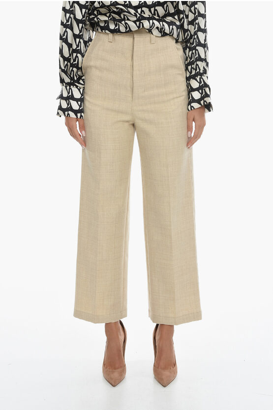 Ami Alexandre Mattiussi Wool Flannel Tailored Pants With High Waist In Neutral
